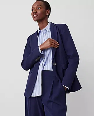 Ann Taylor The Petite Long One Button Notched Blazer In Navy