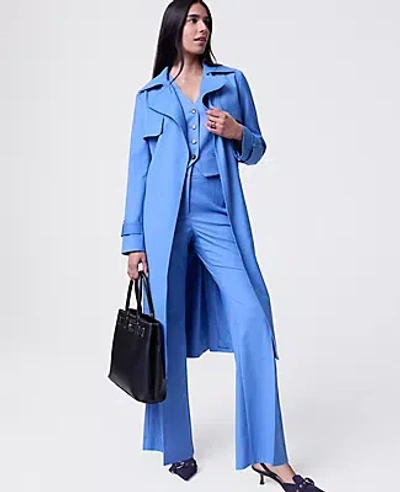 Ann Taylor The Petite Long Trench Coat In Blue