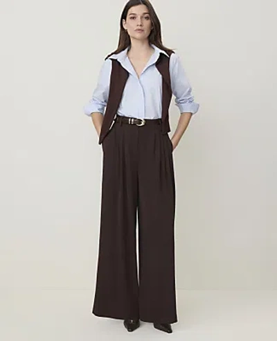 Ann Taylor The Petite Multi Pleated Wide Leg Pant In French Mocha