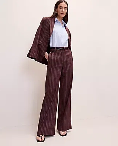 Ann Taylor The Petite Pinstriped Wide-leg Flare Trouser In Burgundy