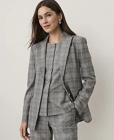 Ann Taylor The Petite Plaid Fitted Long Blazer In Blue Plaid