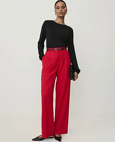Ann Taylor The Petite Pleated Straight Pant In Bright Poppy
