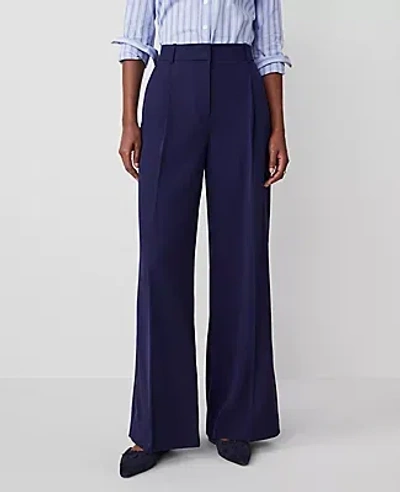 Ann Taylor The Petite Pleated Wide-leg Pant In Navy