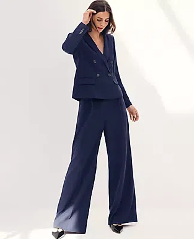 Ann Taylor The Petite Pleated Wide-leg Pant In Navy