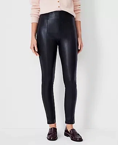 Ann Taylor The Petite Seamed Side Zip Legging In Pebbled Faux Leather Ponte In Black