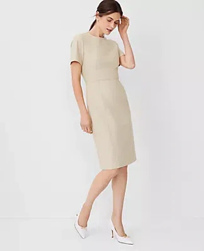 Ann Taylor The Petite Short Sleeve Sheath Dress In Bi-stretch In Toasted Oat