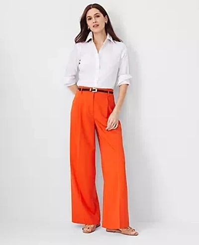 Ann Taylor The Petite Single Pleated Wide Leg Pant In Flame Azalea