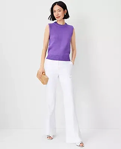 Ann Taylor The Petite Tab Waist Cuffed Trouser Pant In White