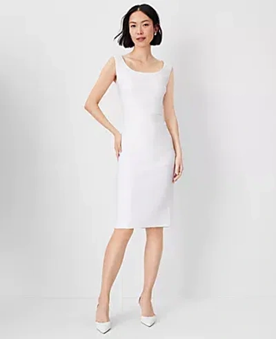 Ann Taylor The Scoop Neck Sheath Dress In Herringbone Linen Blend In White