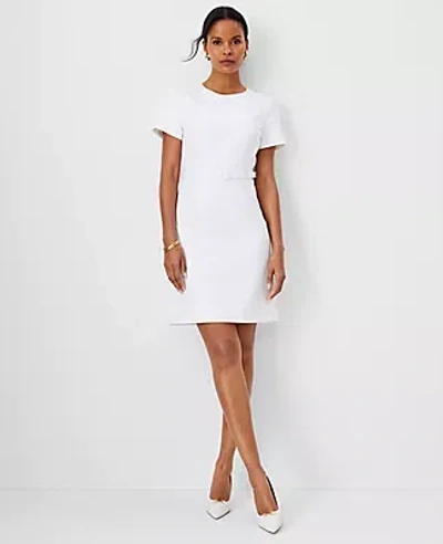 Ann Taylor The Short Sleeve Belted A-line Dress In White