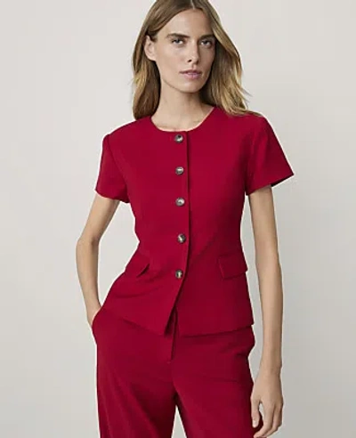 Ann Taylor The Short Sleeve Crew Neck Jacket In Red