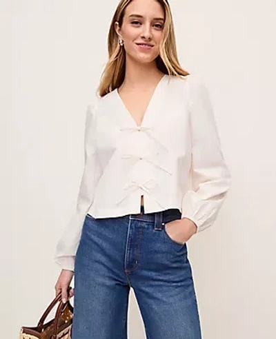 Ann Taylor Tie Front Blouse In White
