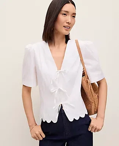 Ann Taylor Tie Front Blouse In White
