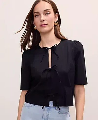 Ann Taylor Tie Front Short Sleeve Blouse In Black