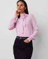 Ann Taylor Tie Neck Puff Sleeve Sweater In Clean Lilac