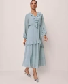 Ann Taylor Tie Neck Ruffle Maxi Dress In Blue