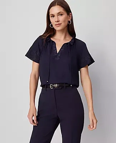 Ann Taylor Tie Neck Ruffle Popover Top In Black
