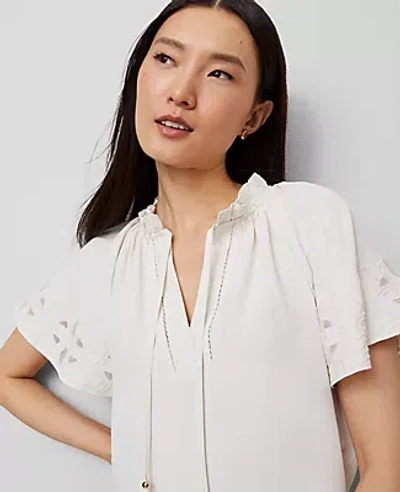 Ann Taylor Tie Neck Ruffle Popover Top In White