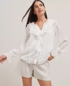 Ann Taylor Tie Neck Ruffle Popover Top In Winter White
