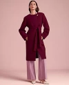 Ann Taylor Tie Waist Balloon Sleeve Coat In Rich Mulberry