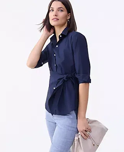 Ann Taylor Tie Waist Button Down Shirt In Black