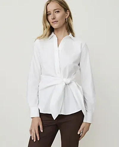 Ann Taylor Tie Waist Button Down Shirt In White