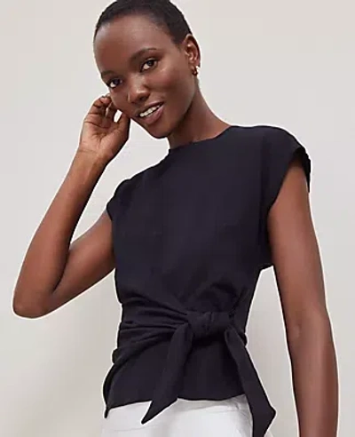 Ann Taylor Tie Waist Tee In Black