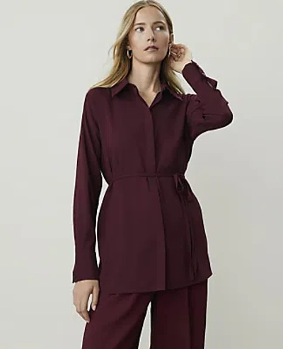 Ann Taylor Tie Waist Tunic Shirt In Purest Plum