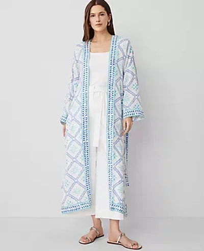Ann Taylor Tile Embroidered Kimono In Sea Isle