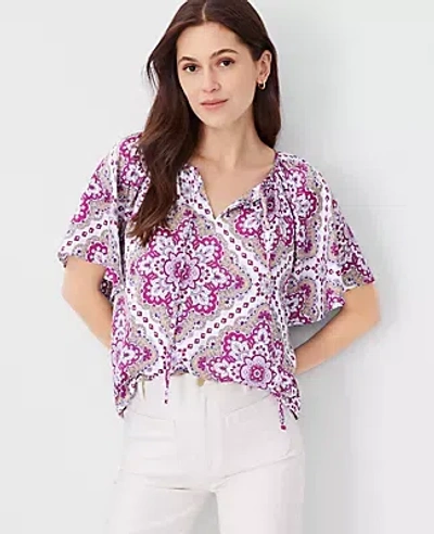 Ann Taylor Tile Flounce Sleeve Popover Top In Magenta Shadow