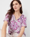 Ann Taylor Tile Flounce Sleeve Popover Top In Magenta Shadow