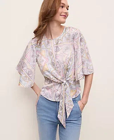 Ann Taylor Tile Print Tie Waist Blouse In Multi
