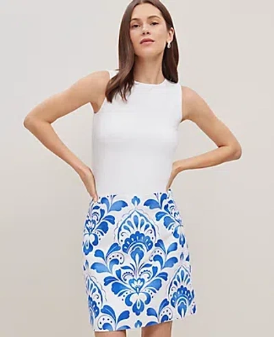 Ann Taylor Tiled Cotton Linen A-line Skirt In Power Blue