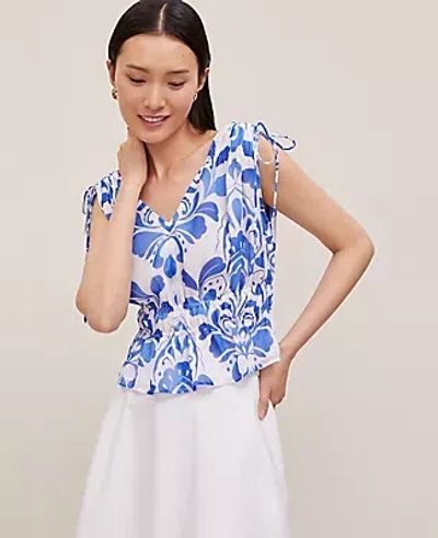 Ann Taylor Tiled Gathered Tie Top In Power Blue