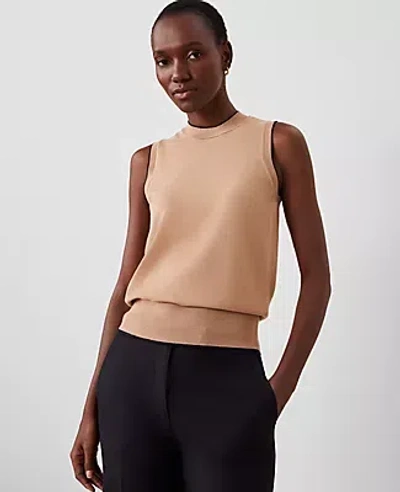 Ann Taylor Tipped Mock Neck Sweater Shell Top In Cappuccino Tan