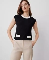 Ann Taylor Tipped Relaxed Sweater Shell Top In Black/white Combo