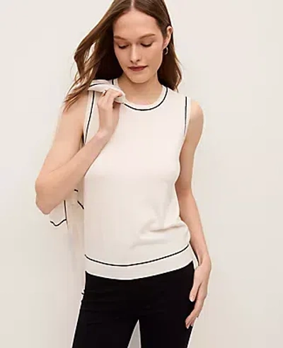 Ann Taylor Tipped Sweater Shell Top In White