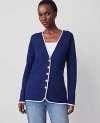 Ann Taylor Tipped V-neck Sweater Blazer In Royalty Blue