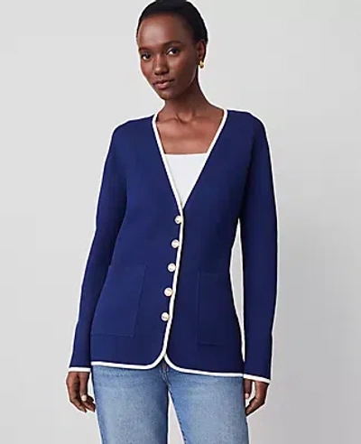 Ann Taylor Tipped V-neck Sweater Blazer In Royalty Blue