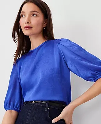 Ann Taylor Toile Jacquard Puff Sleeve Tee In Dazzling Blue
