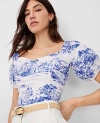 Ann Taylor Toile Puff Sleeve Top In Dazzling Blue