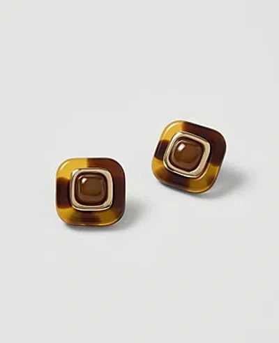 Ann Taylor Tortoise Stone Stud Earrings In Goldtone
