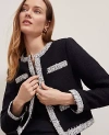 Ann Taylor Trimmed Tweed Cropped Jacket In Black