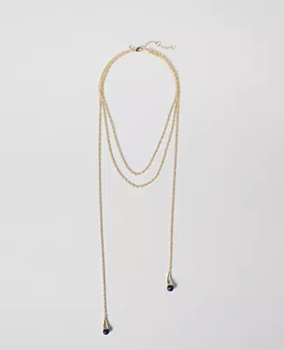 Ann Taylor Triple Gem Necklace In Goldtone
