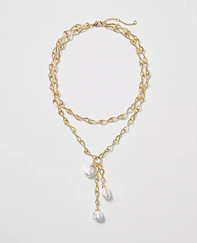 Ann Taylor Triple Pearl Lariat Necklace In White