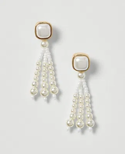 Ann Taylor Triple Pearl Tassel Drop Earrings In White