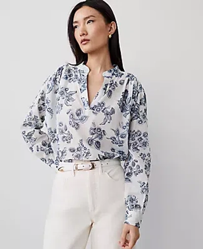 Ann Taylor Tropical Blouson Popover Top In Night Sky