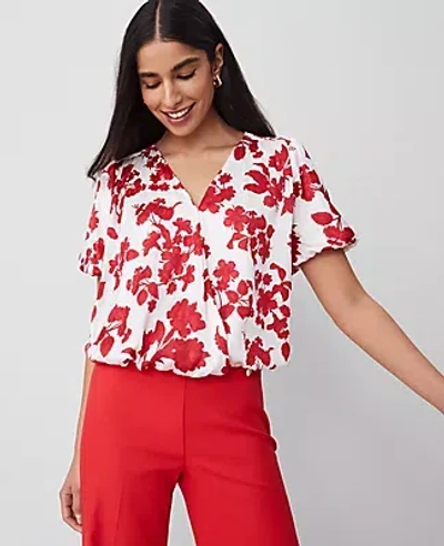 Ann Taylor Tropical Bubble Hem Wrap Blouse In Bright Cherry B