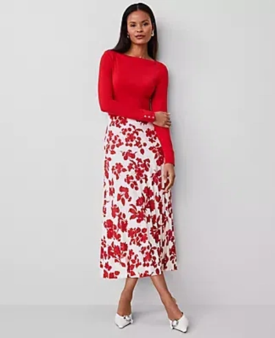 Ann Taylor Tropical Pleated Skirt In Bright Cherry