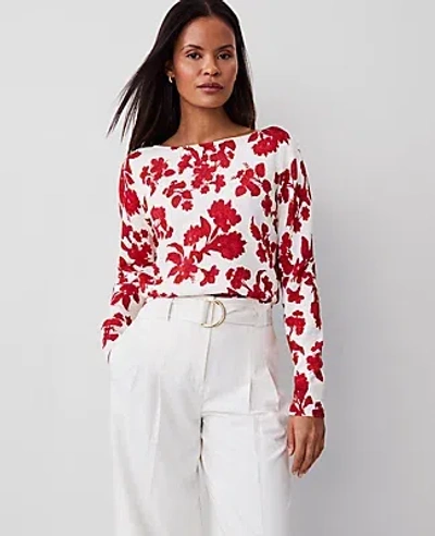 Ann Taylor Tropical Slash Neck Sweater In Bright Cherry